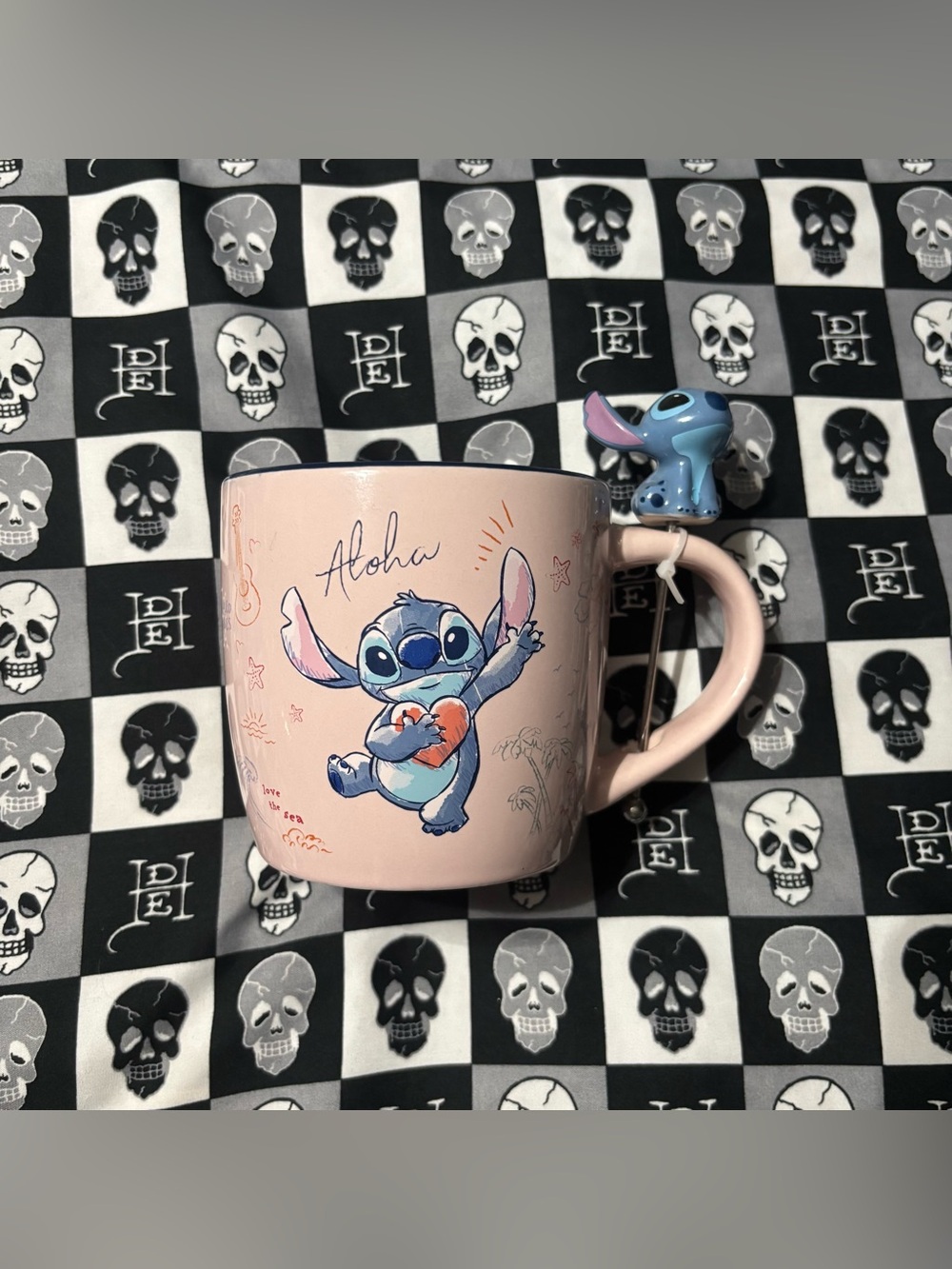 Disney Lilo & Stitch Valentines Pink Mug with Stitch Stirrer